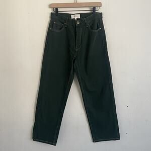 The Great. The Billy Jean High Rise Wide Leg Cropped Dark Green Denim Size 27